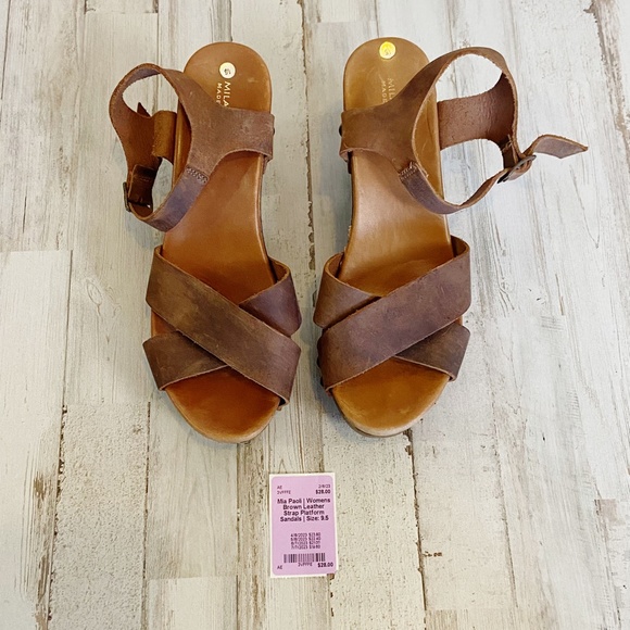 Mila Paoli | Womens Brown Leather Strap Platform Sandals | Size: 9.5 - Picture 2 of 13